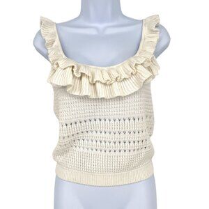 7 For All Mankind Crochet Ruffle Sleeveless Open Knit Top Ecru XS